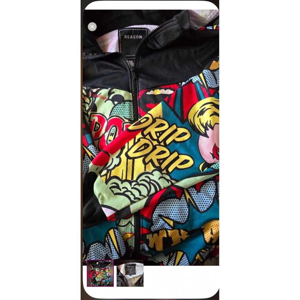 Reason Brand Mens Pop Art Comic Book Print Track Jacket‎ Multi Color Full Zip L